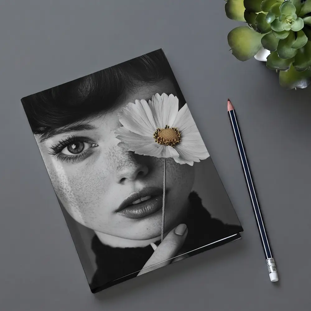 Freckled Woman Holding Cosmos Flower Portrait – Notebooks