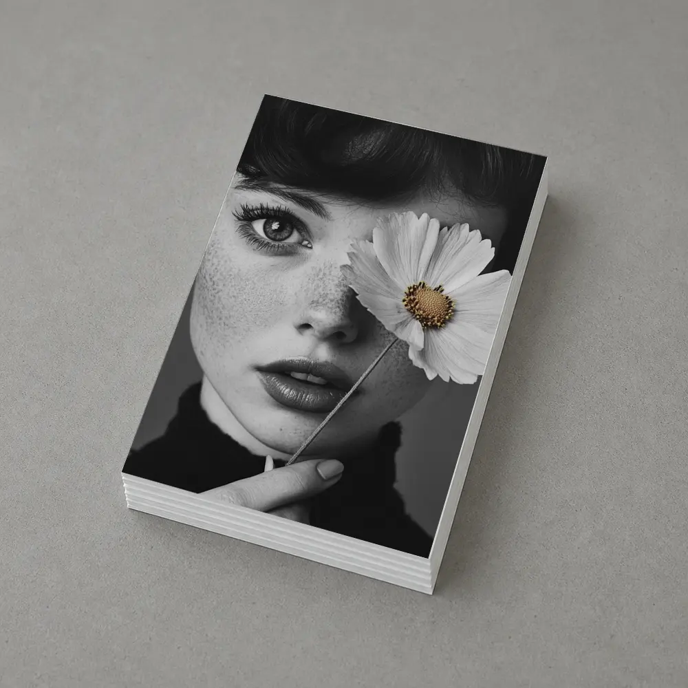 Freckled Woman Holding Cosmos Flower Portrait – Postcards