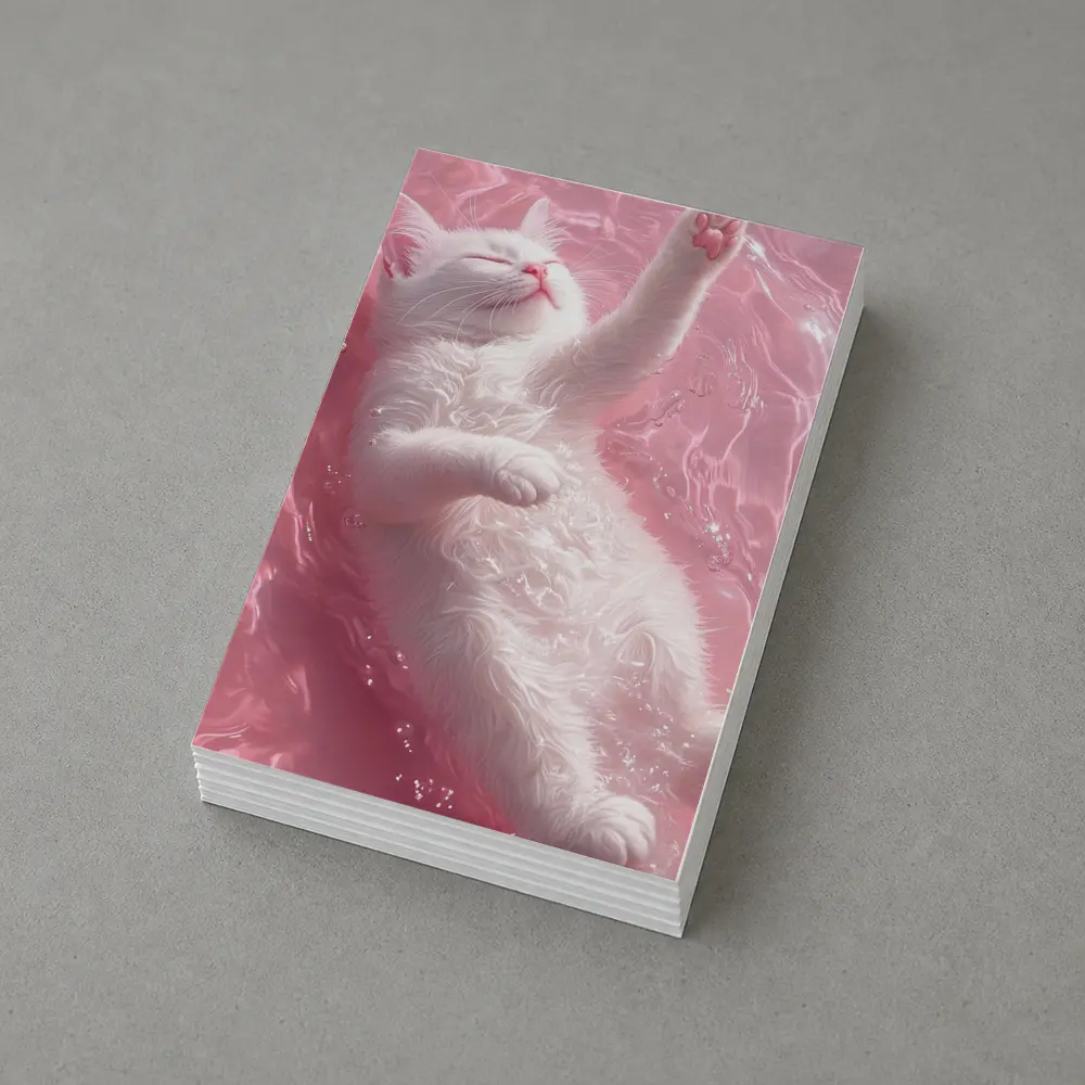 White Cat Floating Pink Water Digital Art – Postcards
