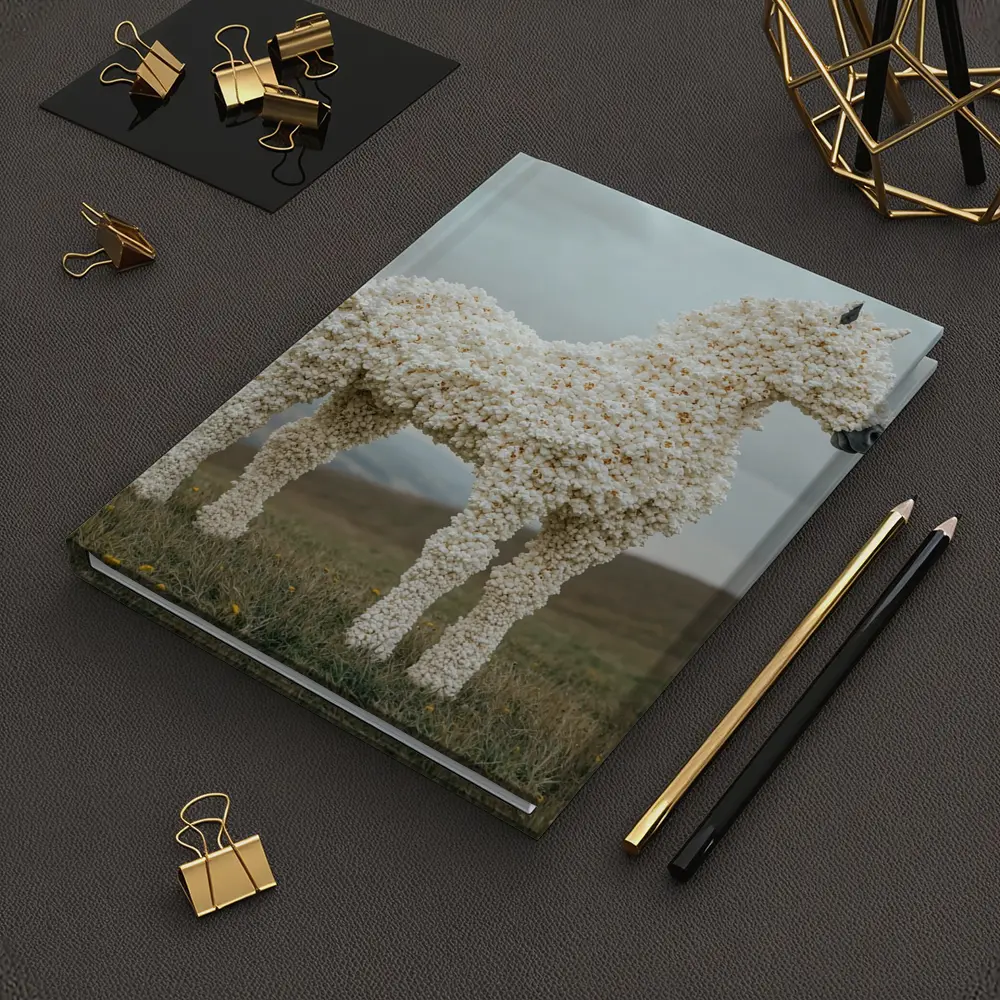 Popcorn Horse Sculpture Standing On Green Hills – Notebooks