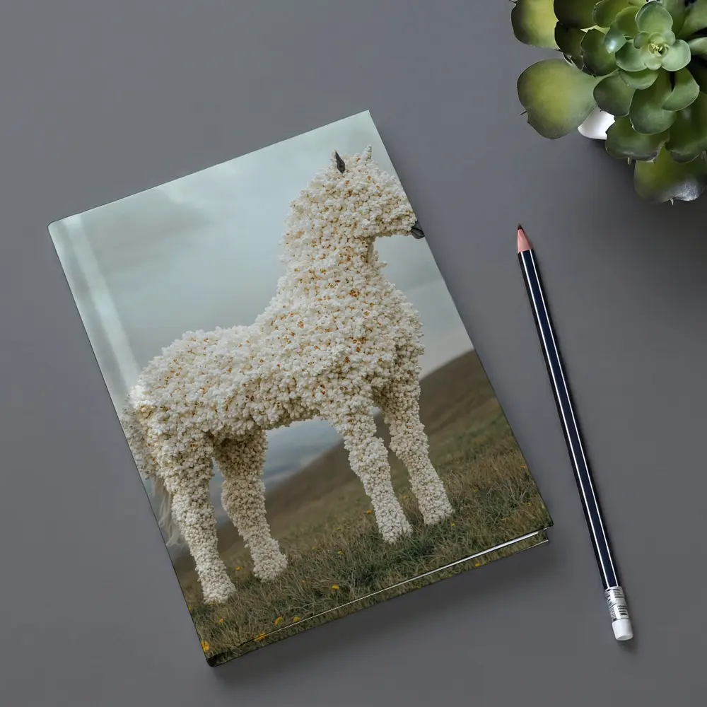Popcorn Horse Sculpture Standing On Green Hills – Notebooks