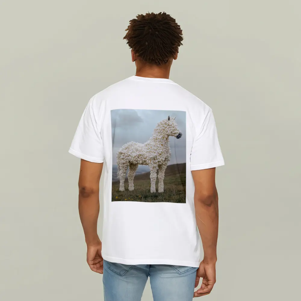 Popcorn Horse Sculpture Standing On Green Hills – T-Shirts