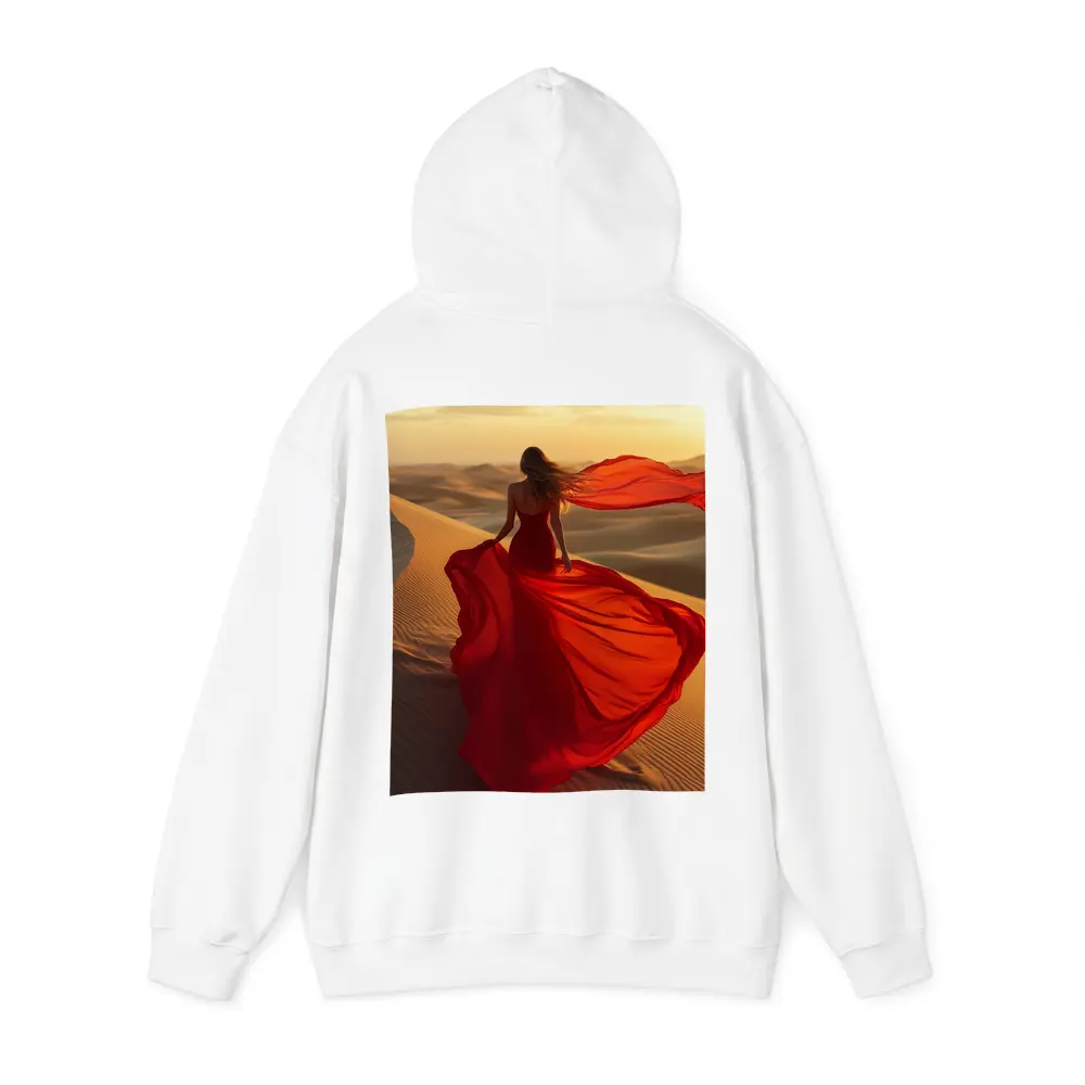Woman Red Dress Walking Desert Sand Dunes – Hoodies