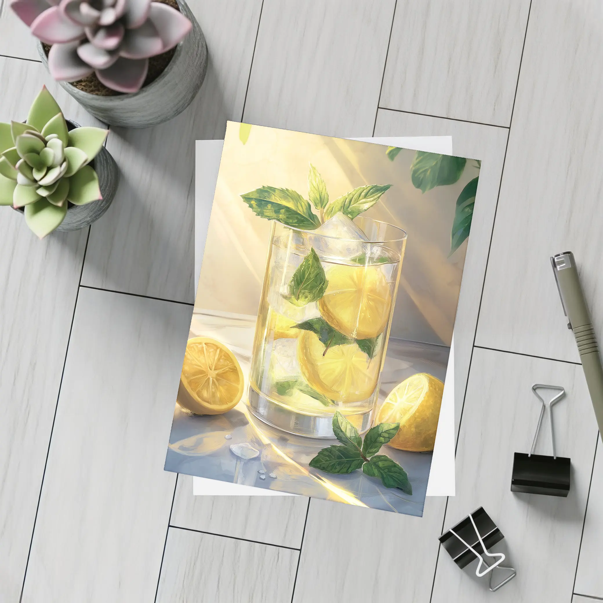 Lemonade Glass With Mint Leaves Summer – Postcards
