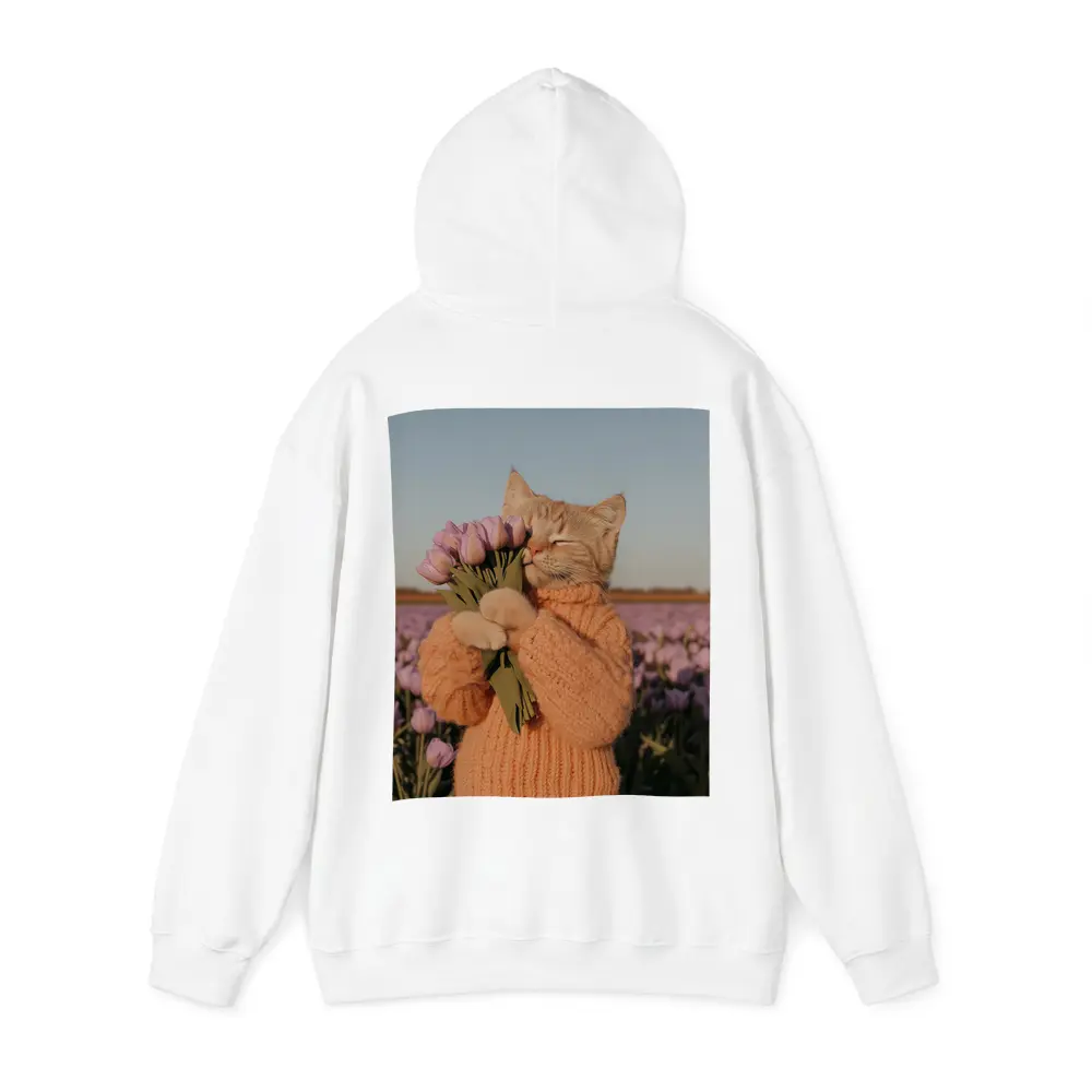 Cat in Sweater Holding Tulips Field – Hoodies