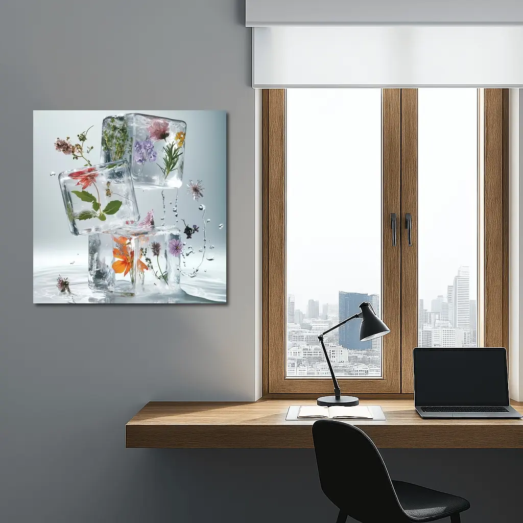 Wildflowers Frozen Inside Clear Ice Cubes – Wall Art