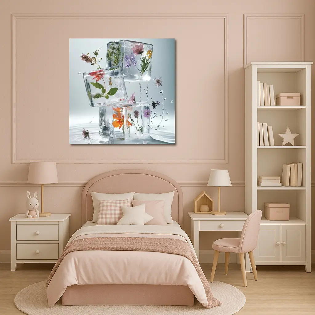 Wildflowers Frozen Inside Clear Ice Cubes – Wall Art