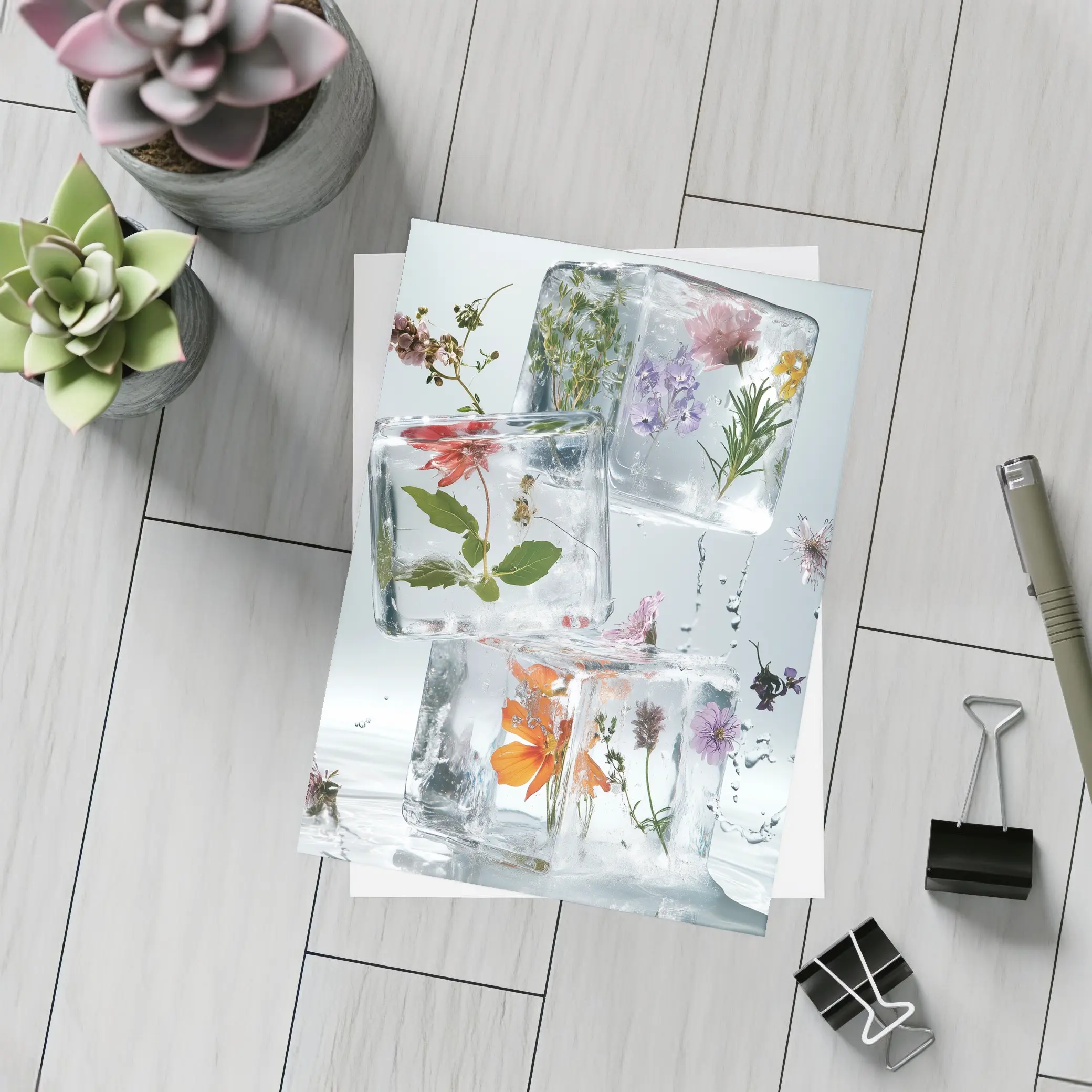 Wildflowers Frozen Inside Clear Ice Cubes – Postcards