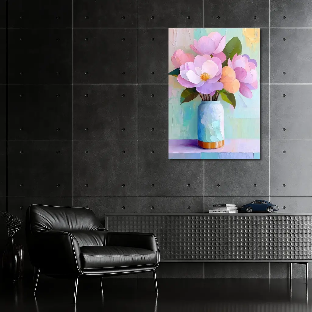 Pink Magnolia Flowers Pastel Oil Painting – Wall Art