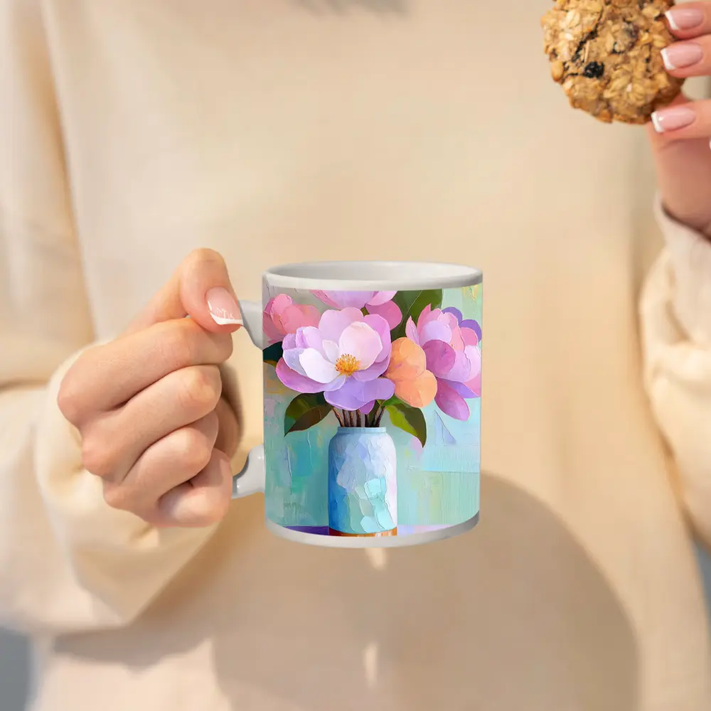 Pink Magnolia Flowers Pastel Oil Painting – Mugs