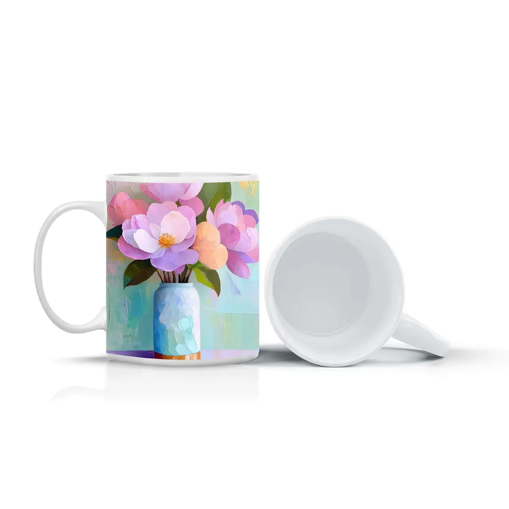 Pink Magnolia Flowers Pastel Oil Painting – Mugs