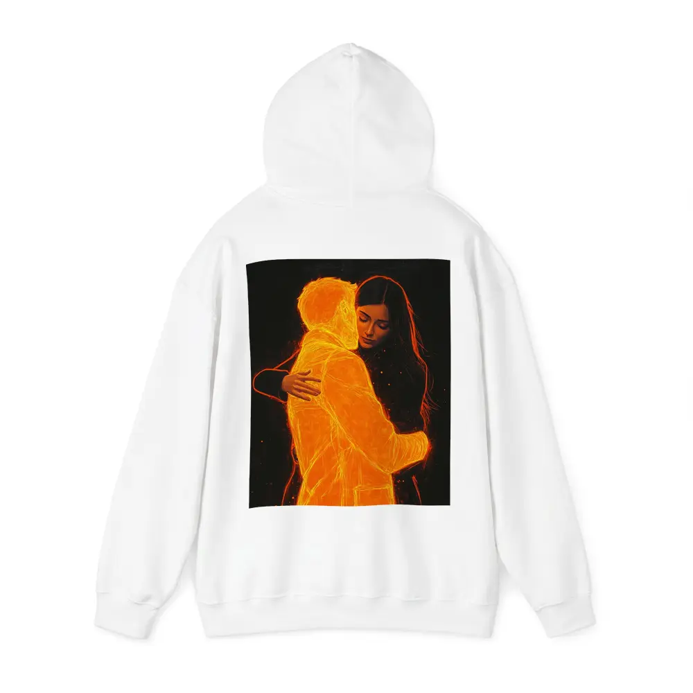 Glowing Couple Embracing Against Dark Background – Hoodies