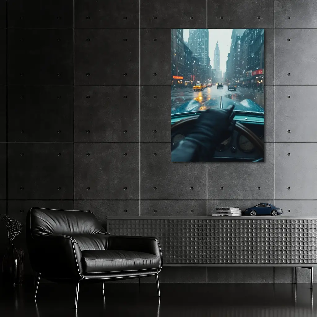 Classic Car Dashboard Rainy New York City – Wall Art