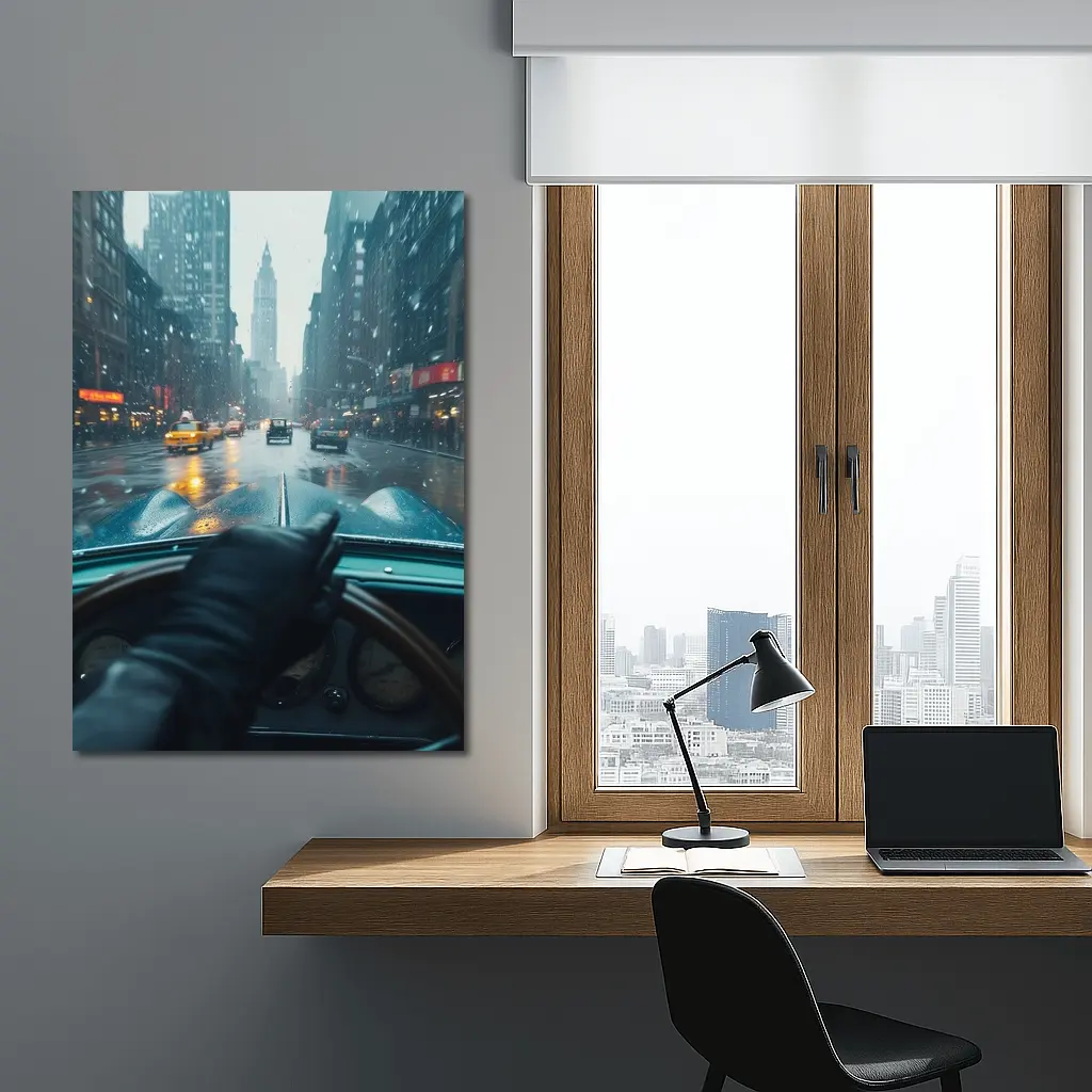 Classic Car Dashboard Rainy New York City – Wall Art