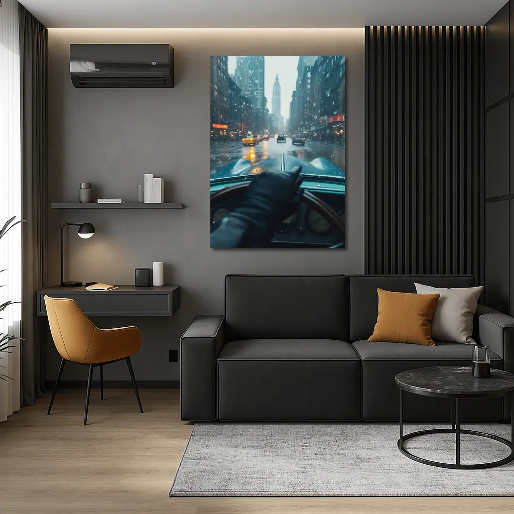 Classic Car Dashboard Rainy New York City – Wall Art