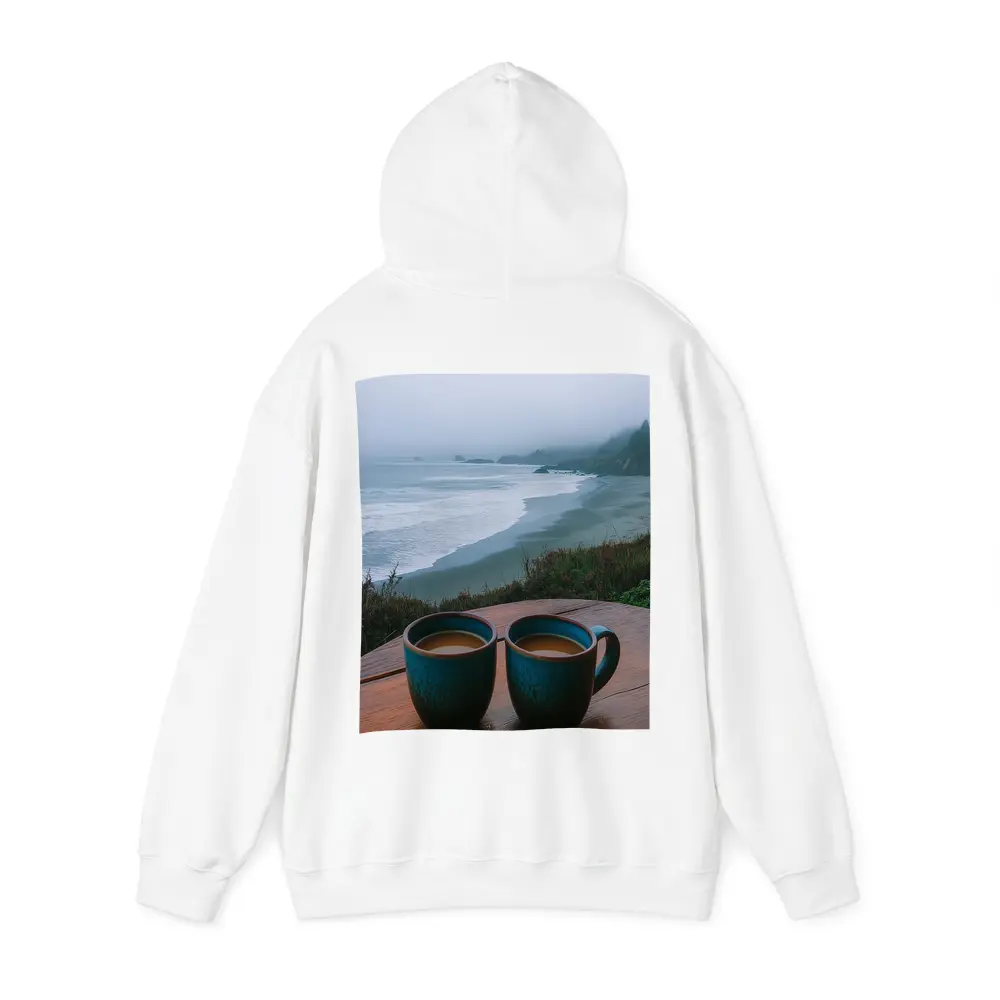 Two Coffee Mugs Foggy Coastal Beach View – Hoodies