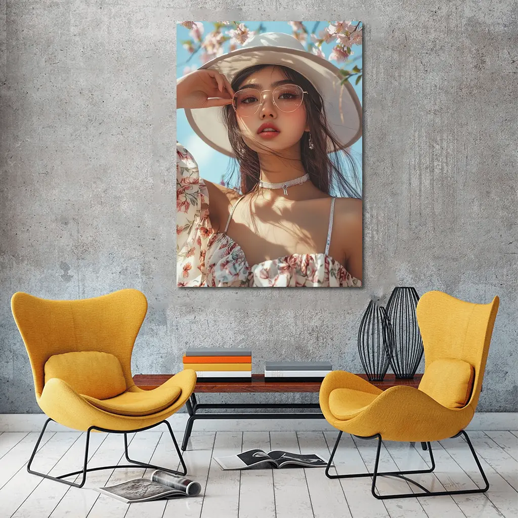Elegant Woman Cherry Blossoms Spring Fashion – Wall Art