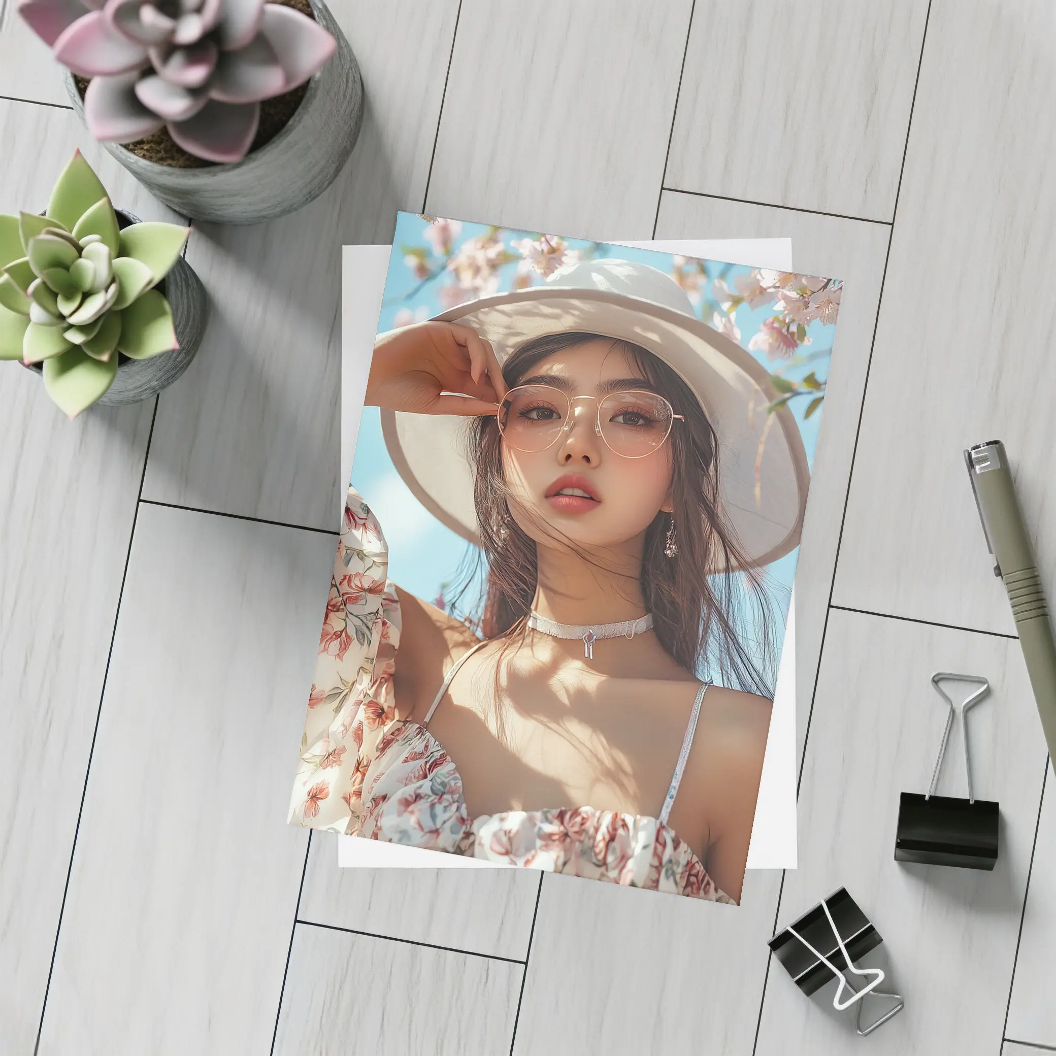 Elegant Woman Cherry Blossoms Spring Fashion – Postcards