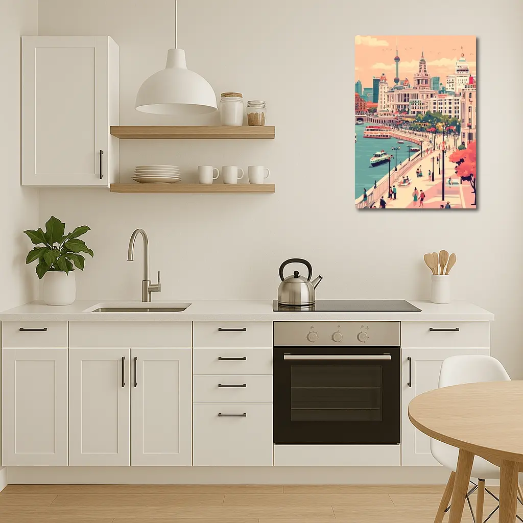 Shanghai Bund Skyline Flat Illustration Art – Wall Art