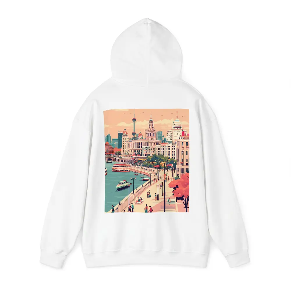 Shanghai Bund Skyline Flat Illustration Art – Hoodies