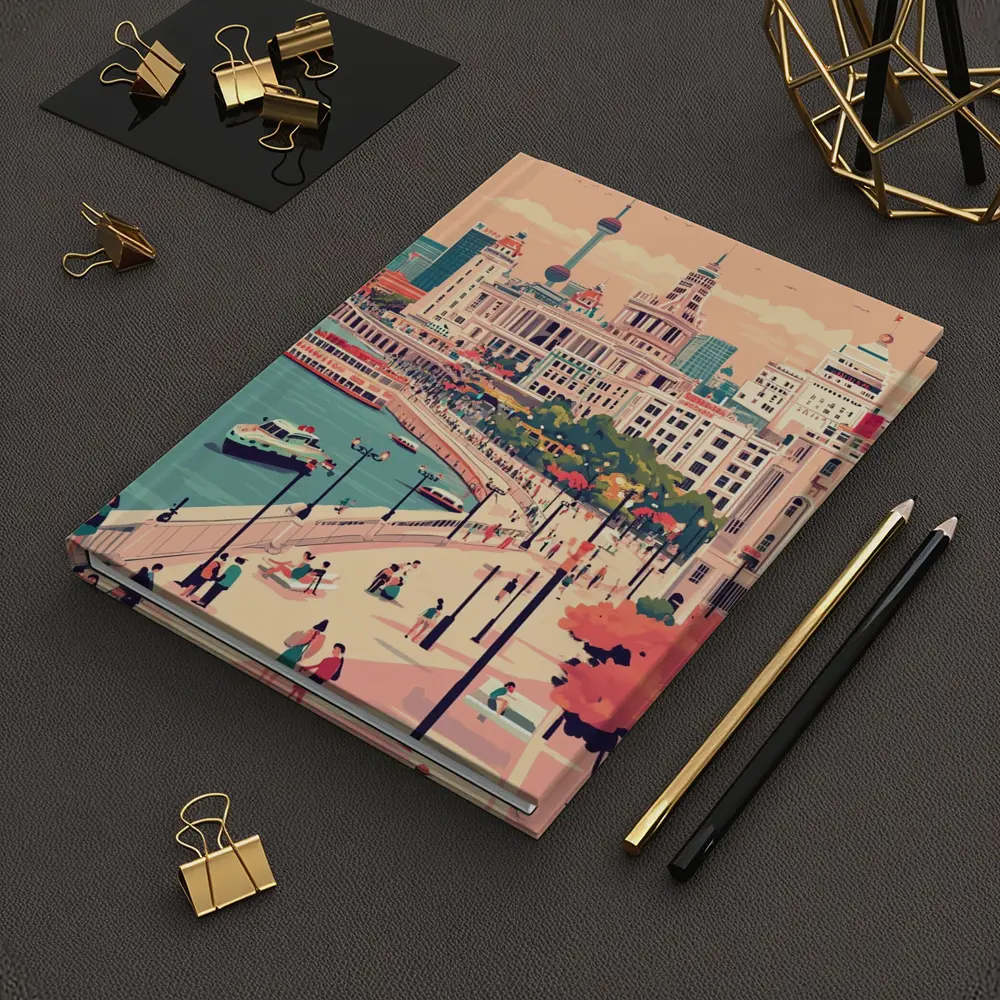 Shanghai Bund Skyline Flat Illustration Art – Notebooks