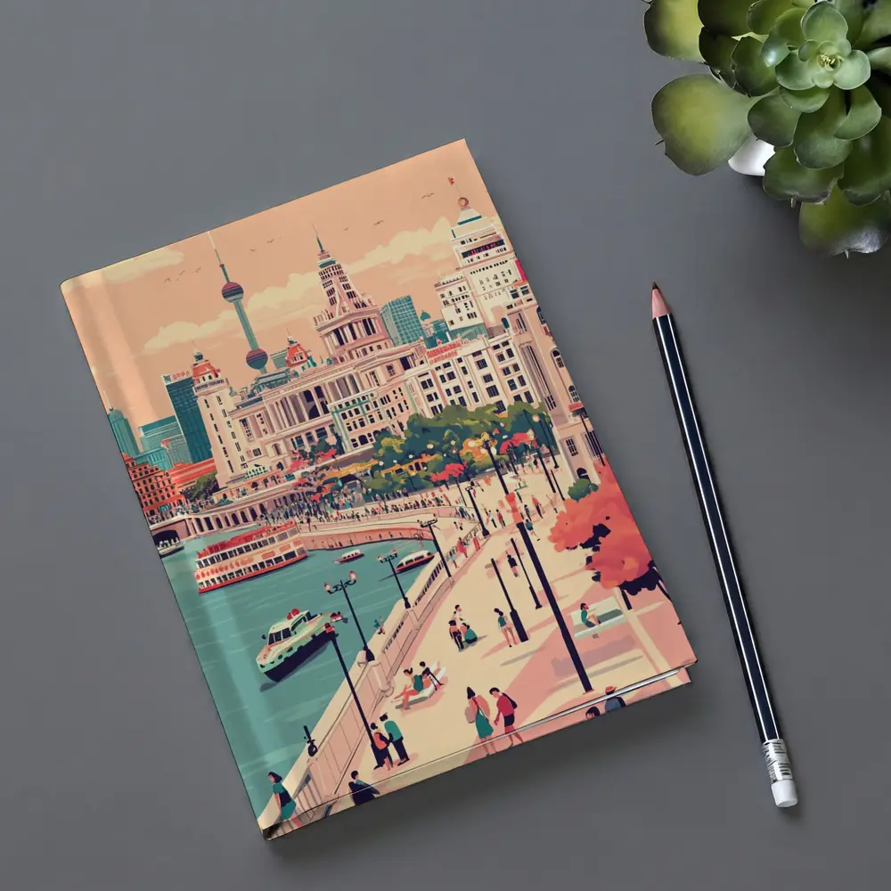 Shanghai Bund Skyline Flat Illustration Art – Notebooks