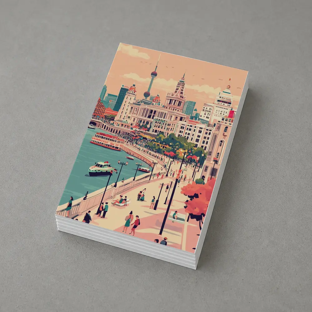 Shanghai Bund Skyline Flat Illustration Art – Postcards