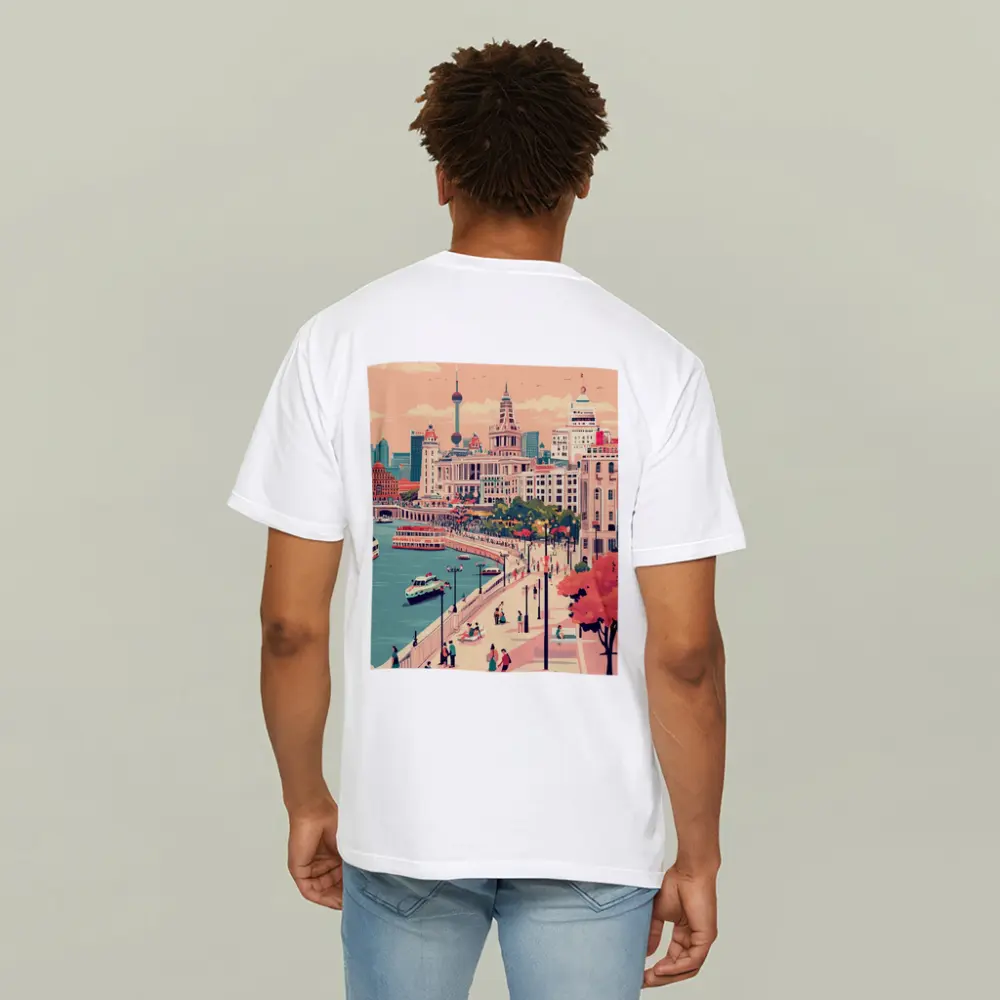 Shanghai Bund Skyline Flat Illustration Art – T-Shirts
