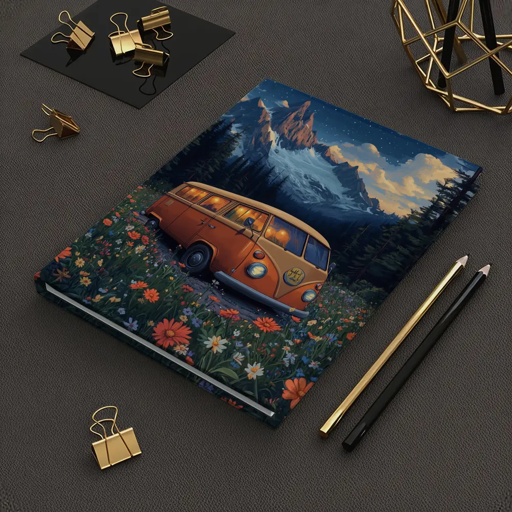 Volkswagen Bus Wildflower Meadow Mountain Night – Notebooks