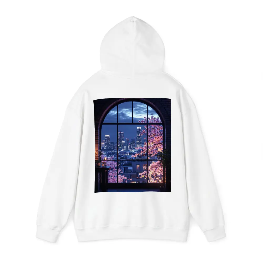 Cherry Blossoms City Night View Arched Window – Hoodies