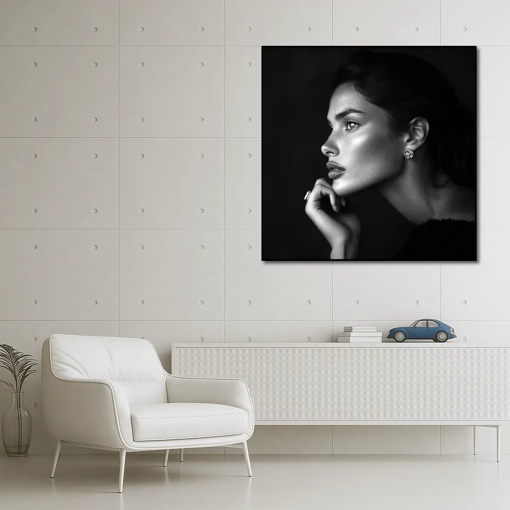 Black and White Woman Portrait Dark Background – Wall Art