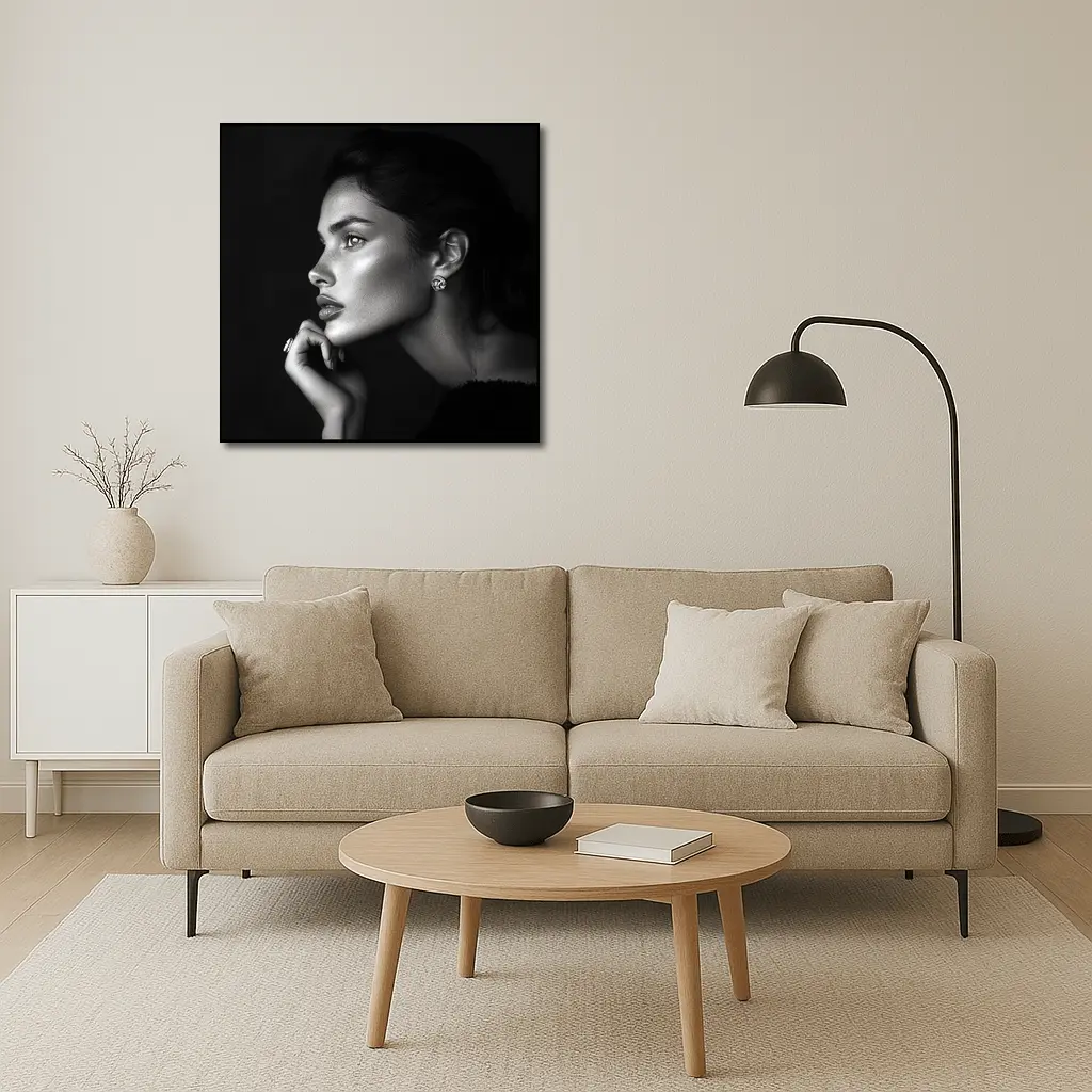 Black and White Woman Portrait Dark Background – Wall Art