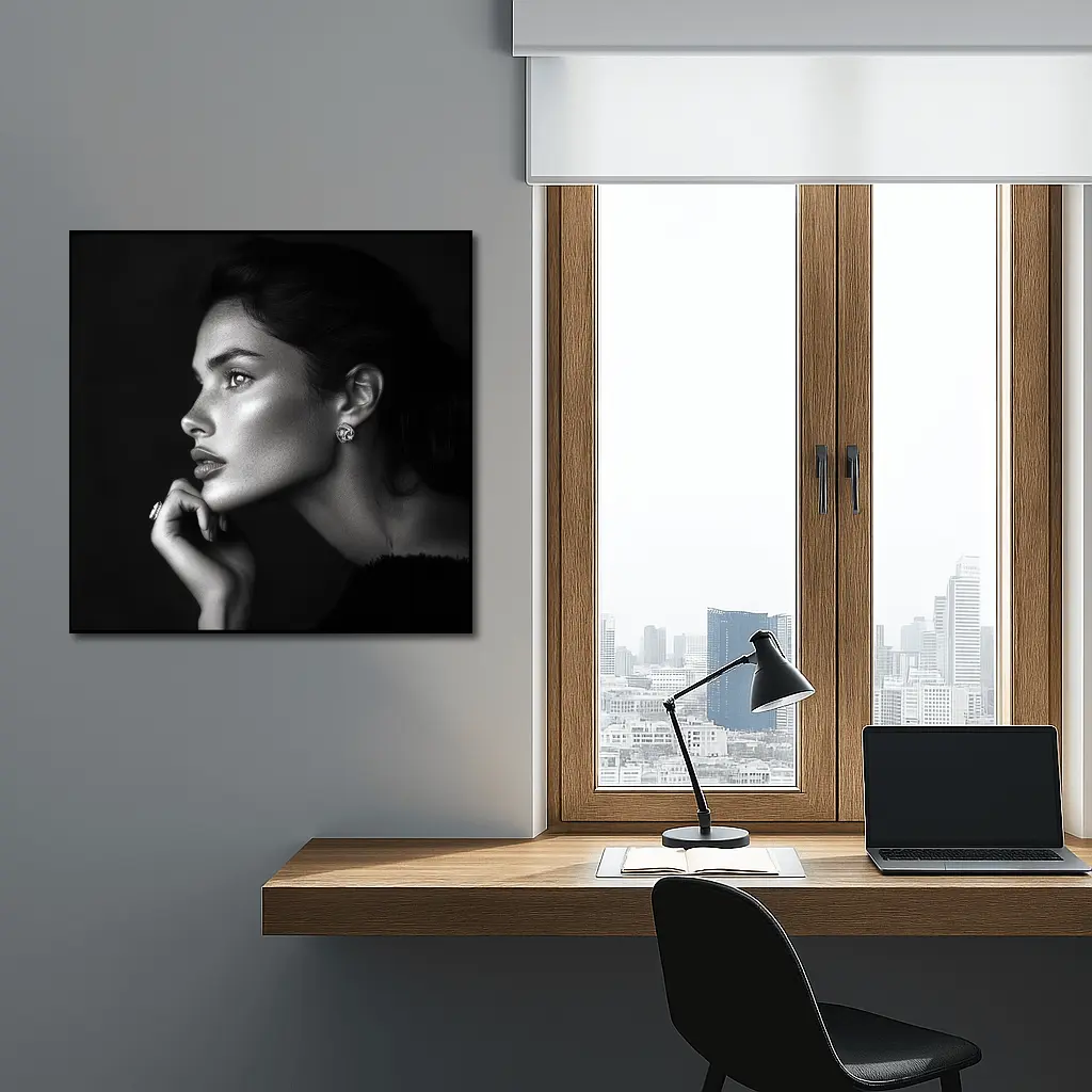 Black and White Woman Portrait Dark Background – Wall Art