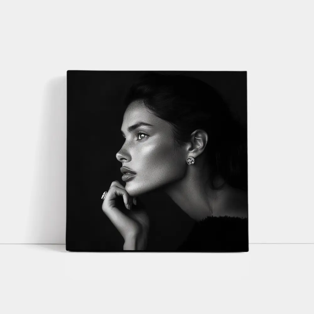 Black and White Woman Portrait Dark Background – Wall Art