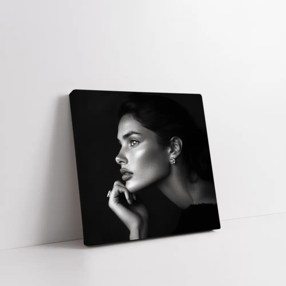 Black and White Woman Portrait Dark Background – Wall Art