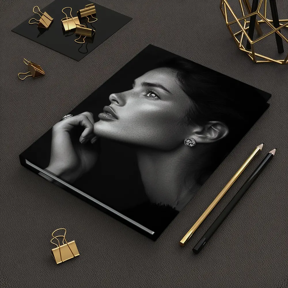 Black and White Woman Portrait Dark Background – Notebooks