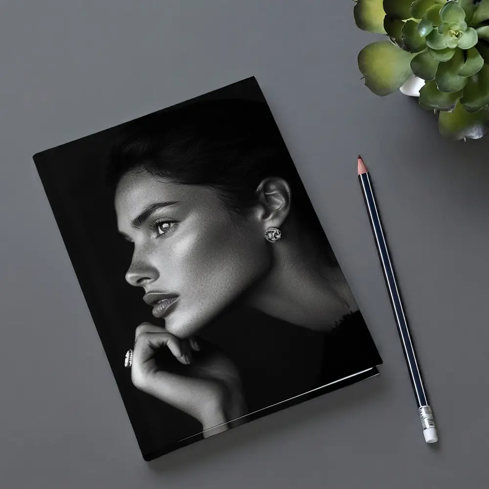 Black and White Woman Portrait Dark Background – Notebooks