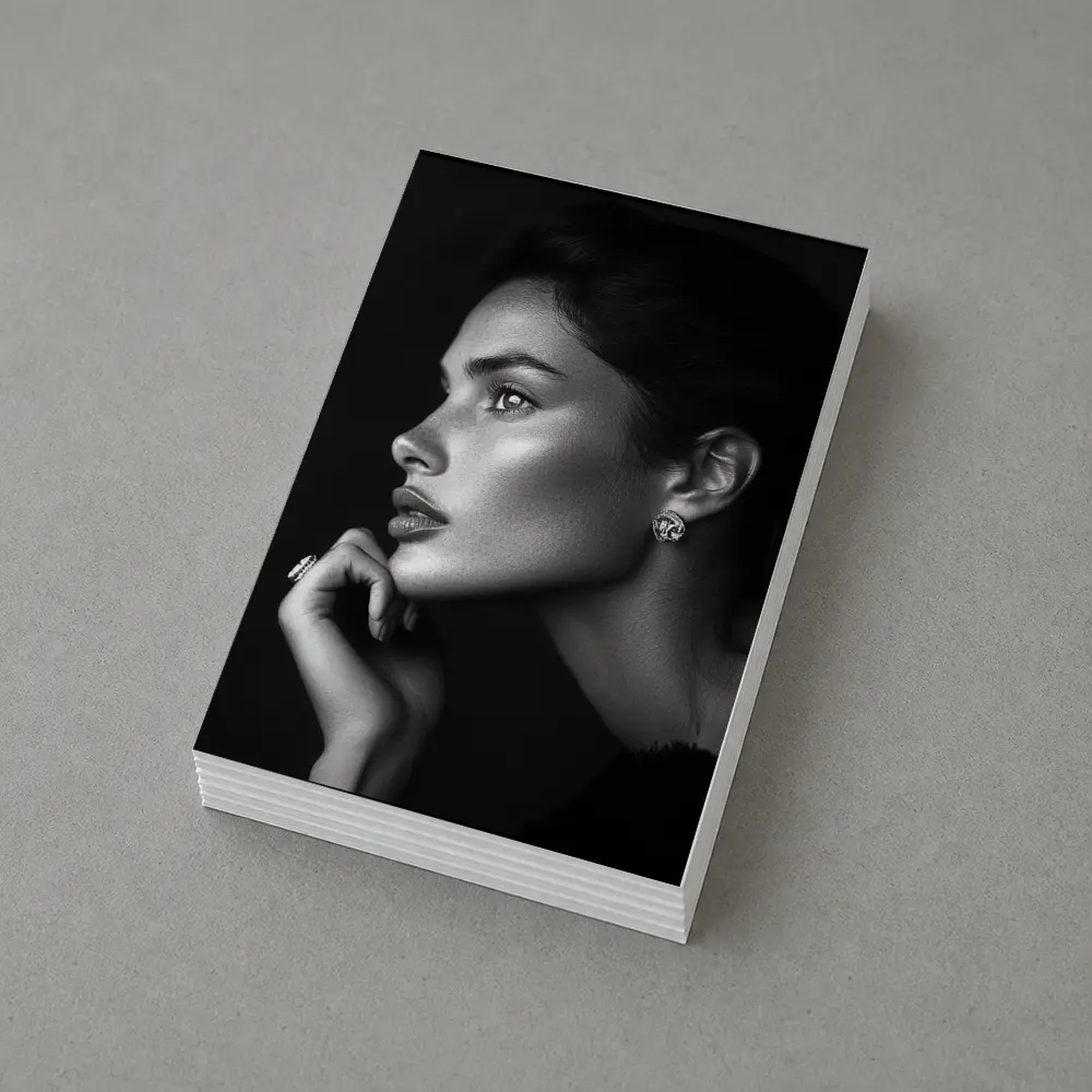 Black and White Woman Portrait Dark Background – Postcards