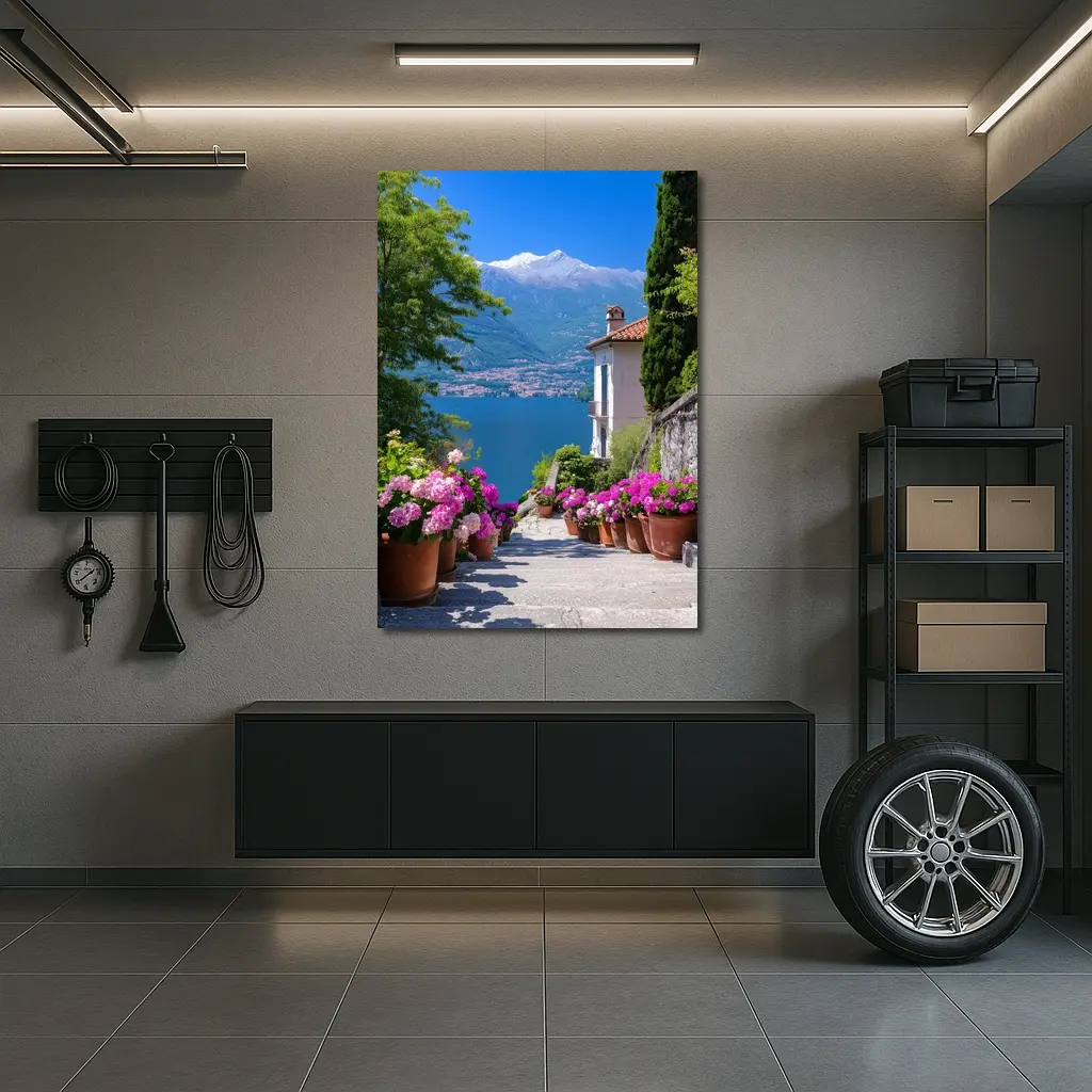 Lake Como Italy Flowers Mountain View – Wall Art