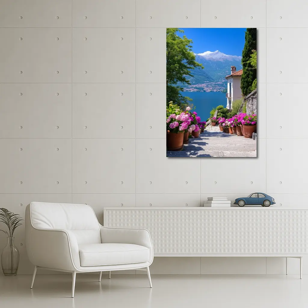 Lake Como Italy Flowers Mountain View – Wall Art