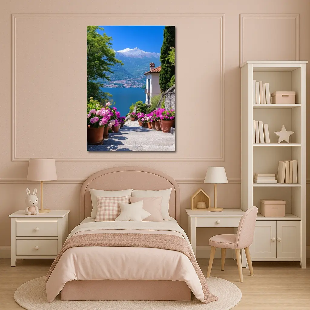 Lake Como Italy Flowers Mountain View – Wall Art