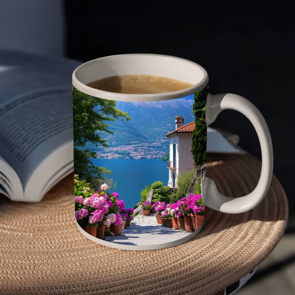 Lake Como Italy Flowers Mountain View – Mugs