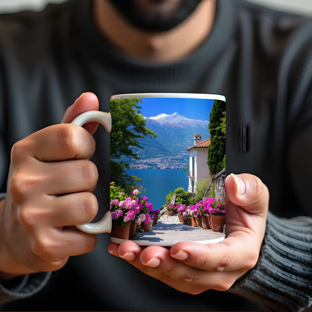 Lake Como Italy Flowers Mountain View – Mugs