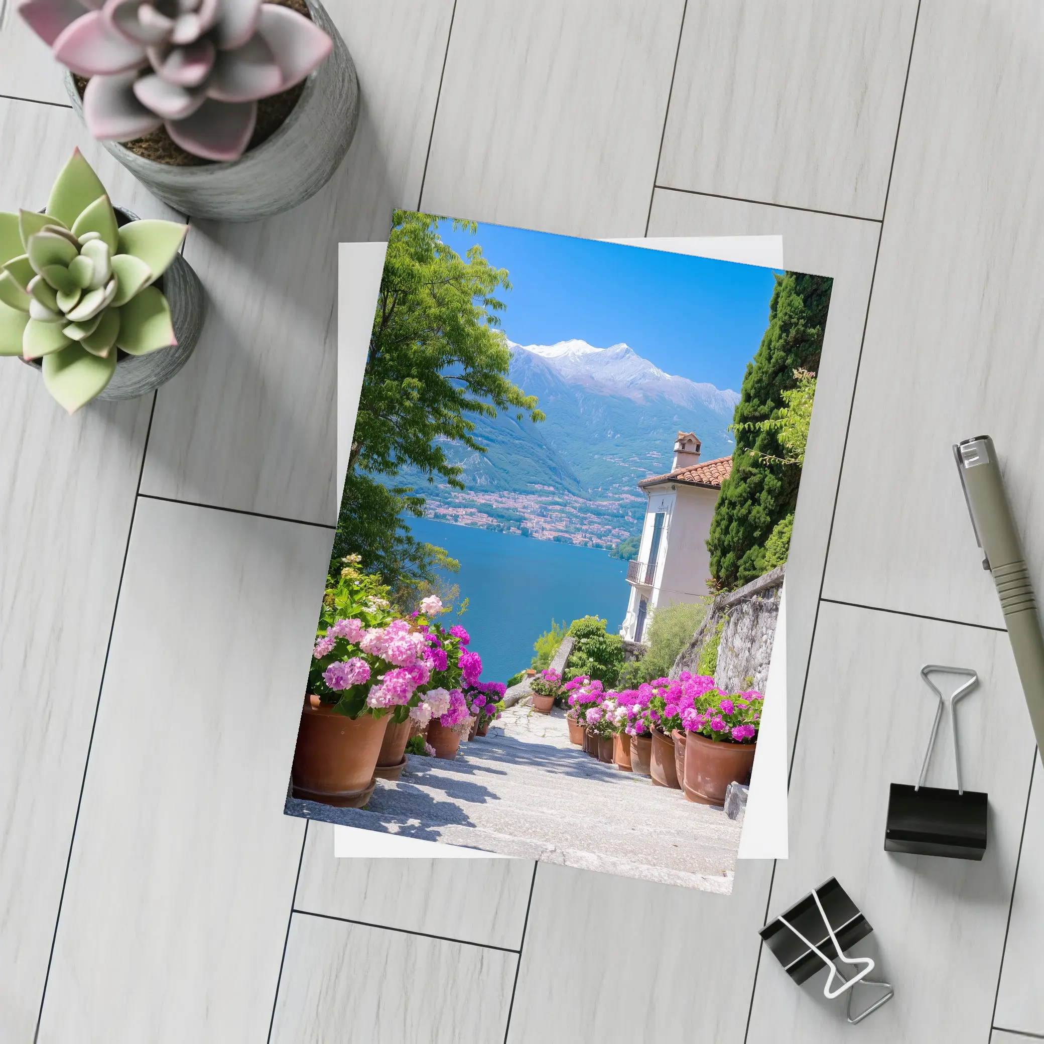 Lake Como Italy Flowers Mountain View – Postcards
