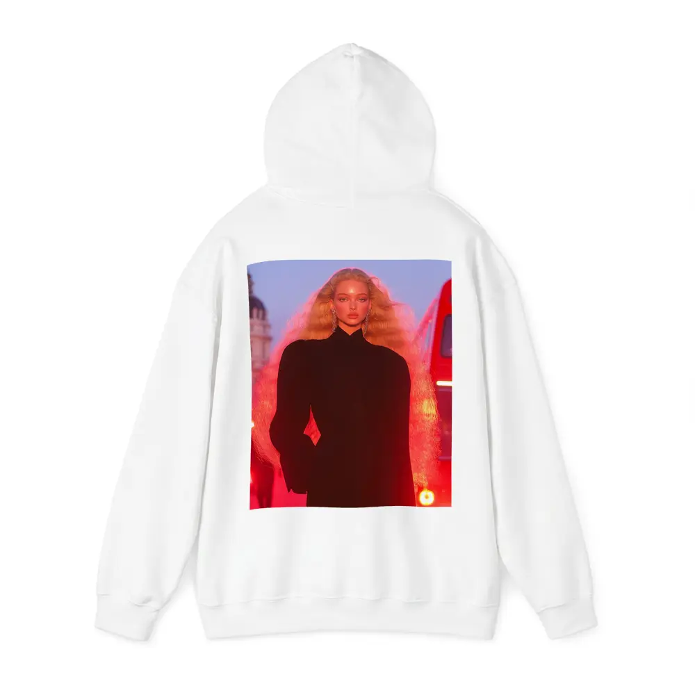 Blonde Model Black Outfit Red City Lights – Hoodies