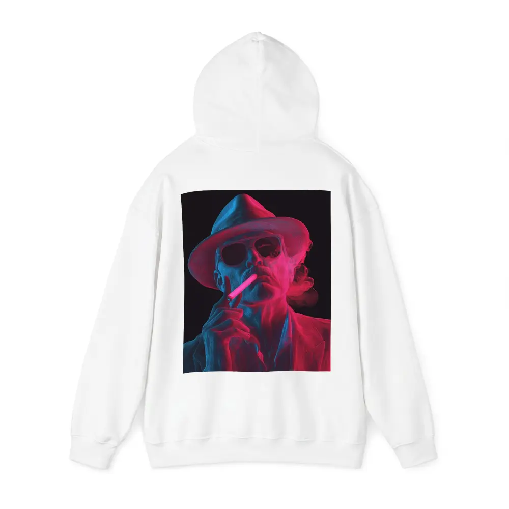 Neon Skull Cowboy Hat Smoking Dark Background – Hoodies