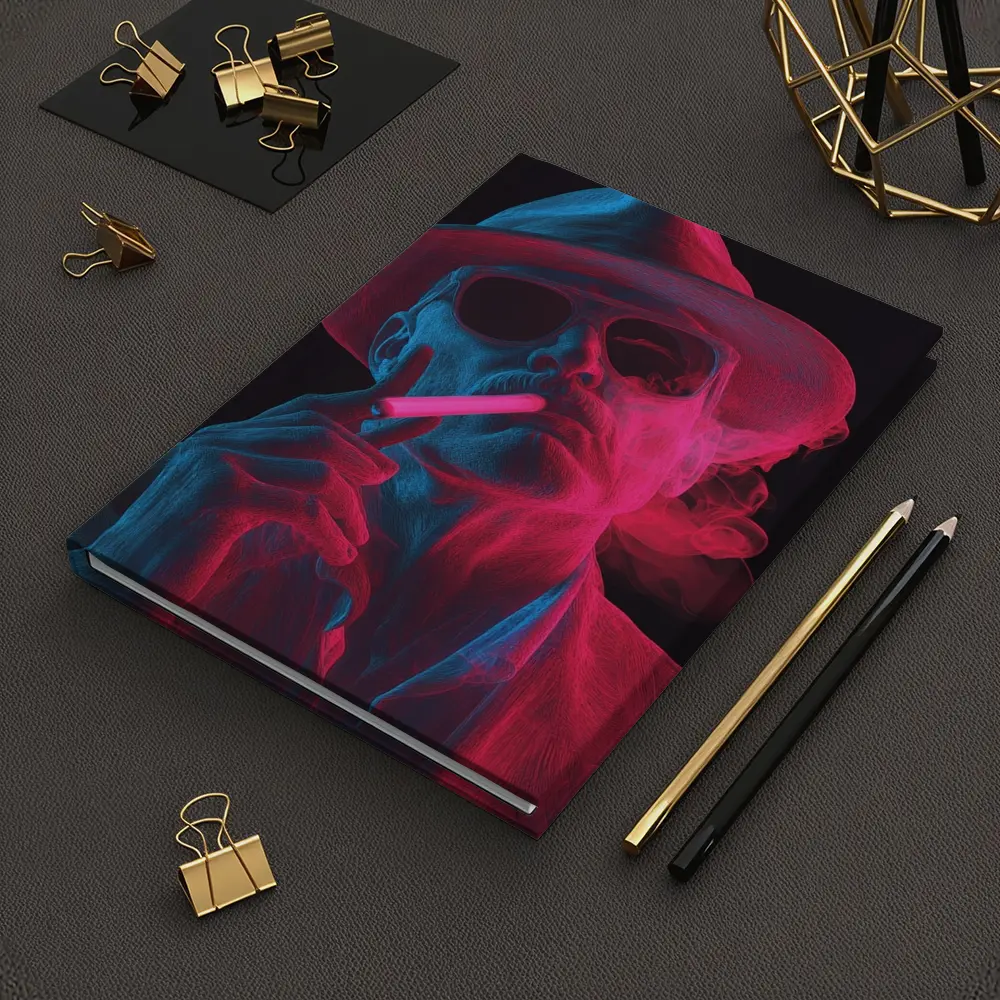 Neon Skull Cowboy Hat Smoking Dark Background – Notebooks