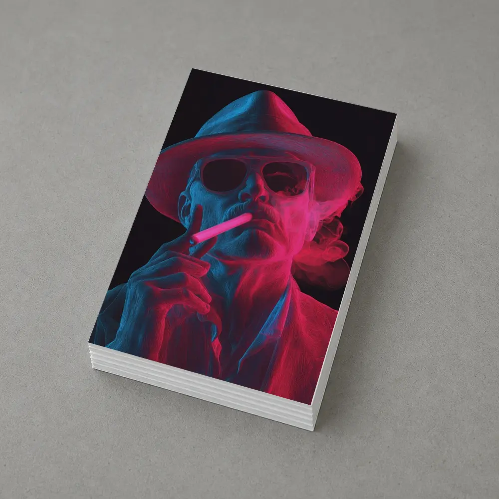 Neon Skull Cowboy Hat Smoking Dark Background – Postcards