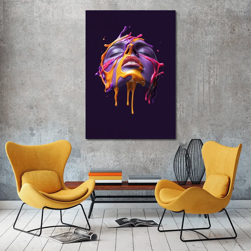 Purple Face Dripping Paint Abstract Art – Wall Art