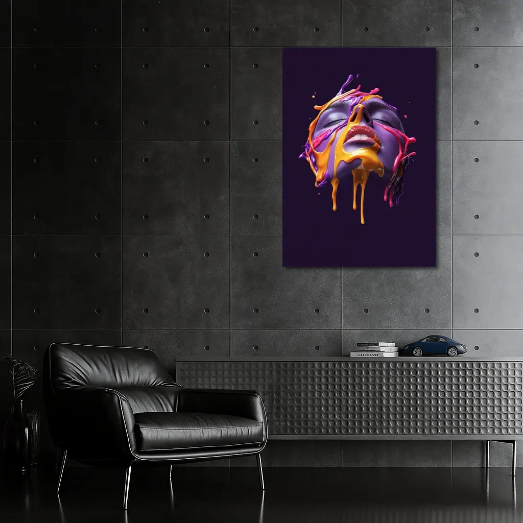 Purple Face Dripping Paint Abstract Art – Wall Art